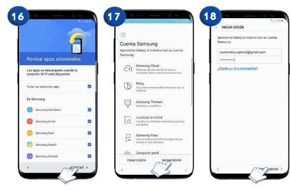 Samsung: Galaxy S8 y S8+ Registrar una cuenta y acceder a servicios.