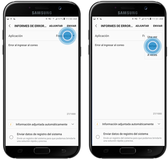 Galaxy A7 (2017) - Enviar un informe de errores