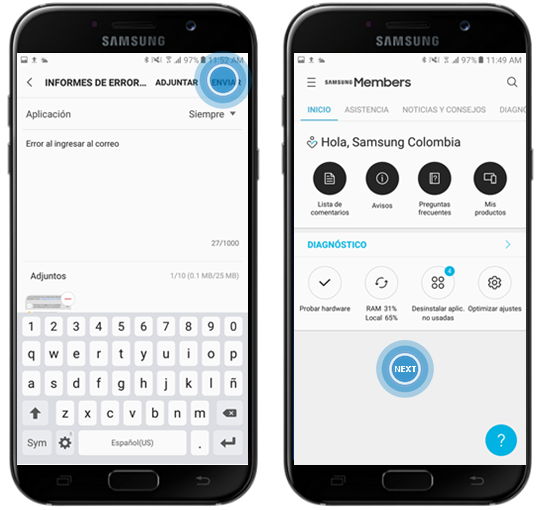 Galaxy A7 (2017) - Enviar un informe de errores