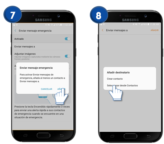 Samsung: Galaxy A7(2017)-¿Cómo puedes activar la función envió de mensaje de emergencia?