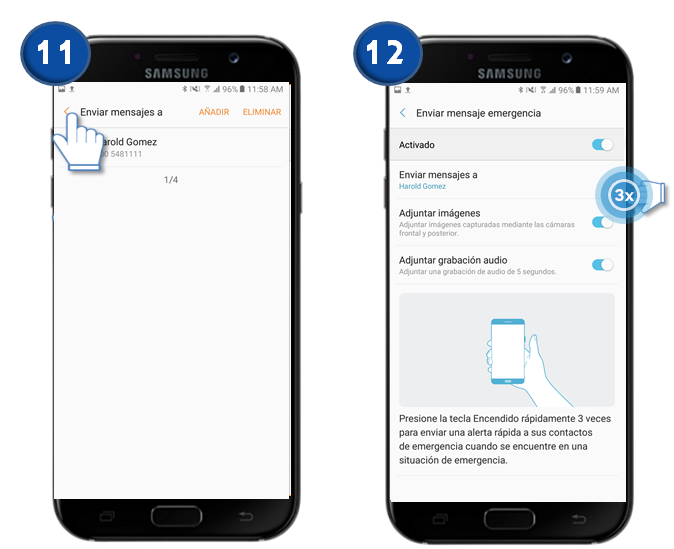 Samsung: Galaxy A7(2017)-¿Cómo puedes activar la función envió de mensaje de emergencia?