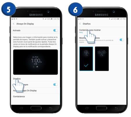 Samsung: Galaxy A7 (2017)-¿Cómo cambiar el contenido para mostrar en el Always On Display?