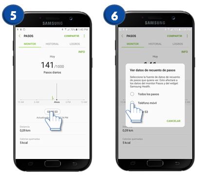 Samsung: Galaxy A7 (2017)-S Health-Fuente de datos de recuento
