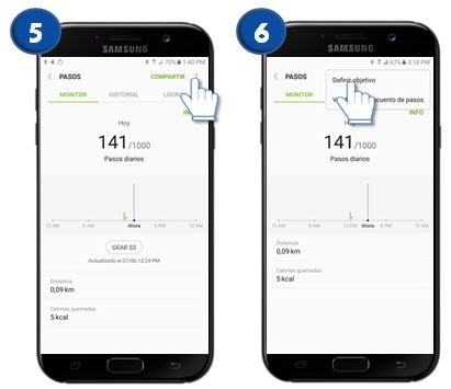 S Health: Establecer o modificar el objetivo de los pasos diarios
