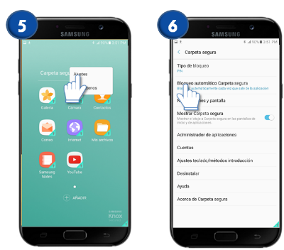 Galaxy A5 (2017) - ¿Cómo activar el bloqueo automático de la carpeta segura?