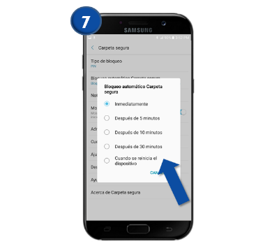 Galaxy A5 (2017) - ¿Cómo activar el bloqueo automático de la carpeta segura?