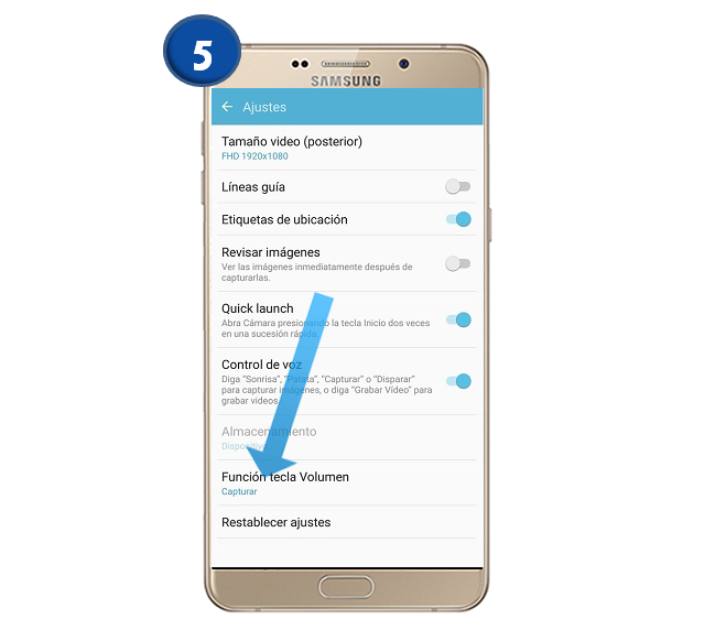 Galaxy A9 - ¿Cómo asignar la función de la tecla de volumen para cámara?
