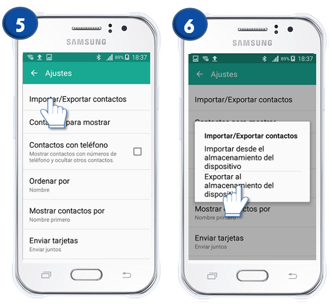 Samsung : Galaxy J1 Ace - ¿Cómo guardar una copia de seguridad de los contactos a un archivo?