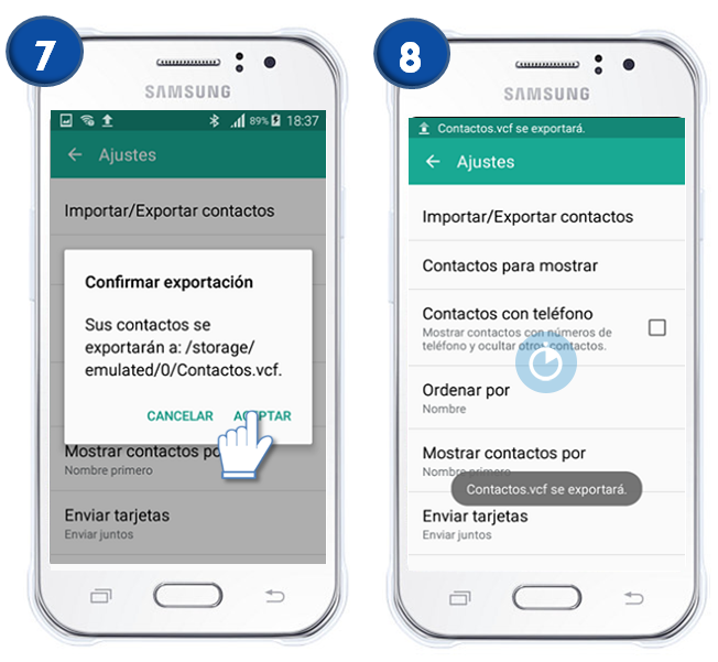 Samsung : Galaxy J1 Ace - ¿Cómo guardar una copia de seguridad de los contactos a un archivo?