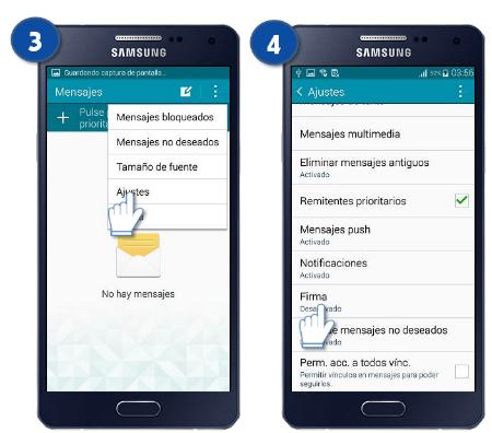 Galaxy A5 - ¿Cómo puedo añadir una firma en el mensaje de texto?