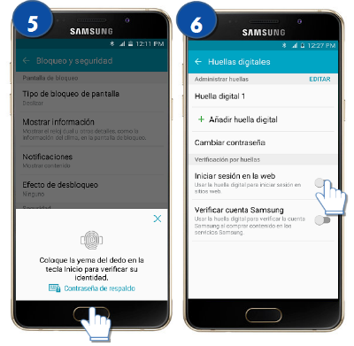 Galaxy A5 (2016) - ¿Cómo activo la huella para iniciar sesión Web?