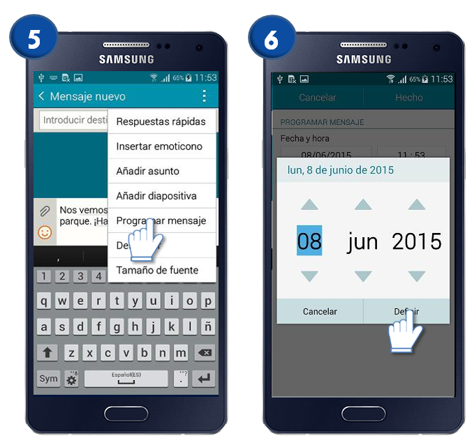 Galaxy A5 - ¿Cómo Programar el envío de un mensaje en una hora predeterminada?