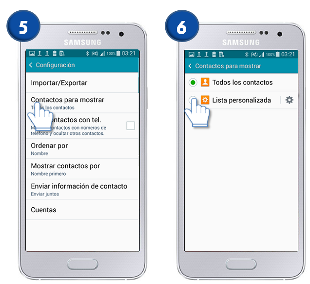Galaxy A3 - ¿Qué es y cómo configurar los contactos a mostrar?