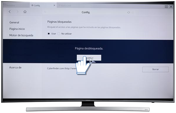 Smart TV Curvo/JU7500 - ¿Cómo bloquear una página web en el Explorador web?