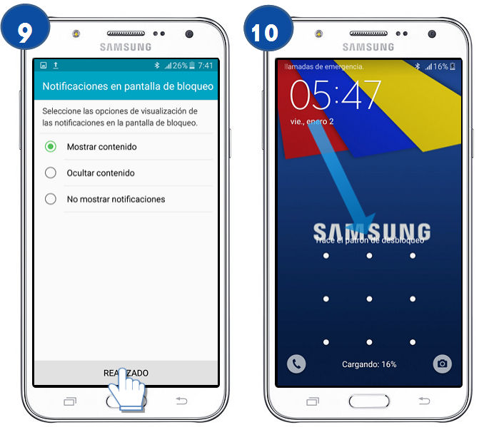 Galaxy J7 - ¿Cómo esTablecer un bloqueo de pantalla por Patrón?
