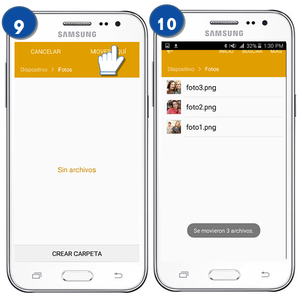 Samsung : Galaxy J2 - ¿Cómo organizar los archivos almacenados en la memoria de mi celular?