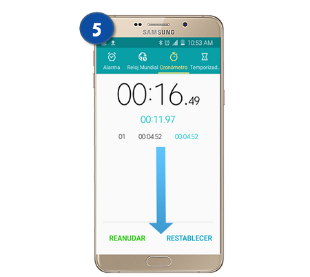Galaxy A9 - ¿Cómo usar el cronómetro?