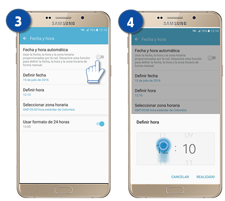 Galaxy A9 - ¿Cómo ajustar la hora de forma manual?