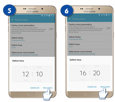 Galaxy A9 - ¿Cómo ajustar la hora de forma manual?