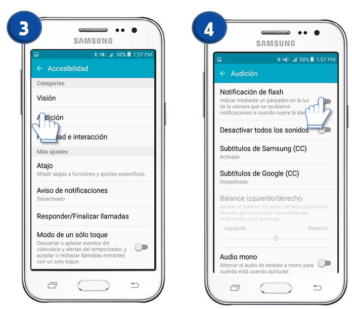 Galaxy J2 - ¿Cómo puedo usar el flash de la cámara como LED de notificaciones?