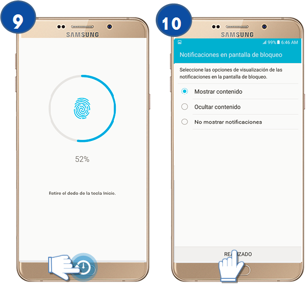 Galaxy A9 - ¿Cómo esTablecer bloqueo de pantalla a través de Huella digital?