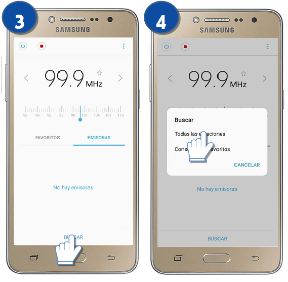Galaxy J2 Prime - ¿Cómo buscar frecuencias de radio?