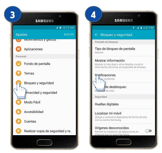 Galaxy A5 (2016) - ¿Cómo mostrar notificaciones con la pantalla bloqueada?