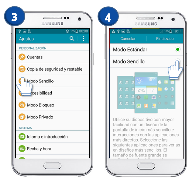 Galaxy E5 - ¿Qué es y cómo activar el Modo Sencillo o Modo fácil?