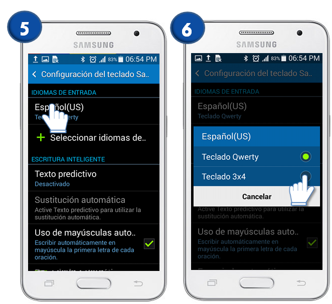 Galaxy Core2 - ¿Cómo cambiar el diseño del teclado a 3x4?