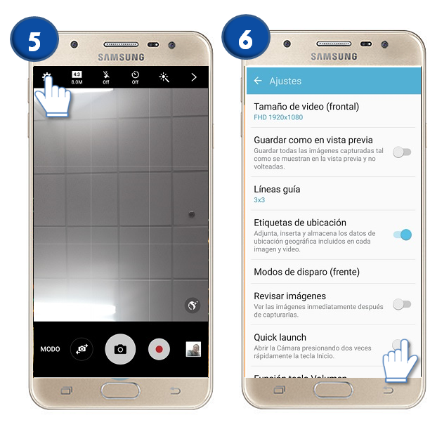 Galaxy J5 prime - ¿Qué es y cómo activar Inicio rápido de cámara?