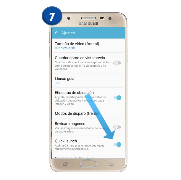 Galaxy J5 prime - ¿Qué es y cómo activar Inicio rápido de cámara?