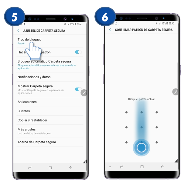 Galaxy Note8 - ¿Qué es y cómo cambiar el tipo de bloqueo de la carpeta segura?