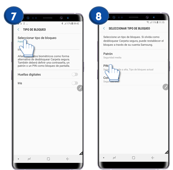 Galaxy Note8 - ¿Qué es y cómo cambiar el tipo de bloqueo de la carpeta segura?