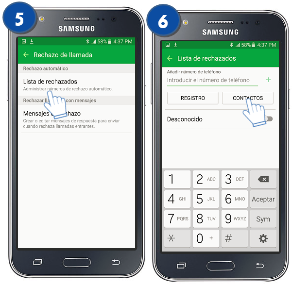 Galaxy J5 - ¿Cómo rechazar llamadas de un número especifico?