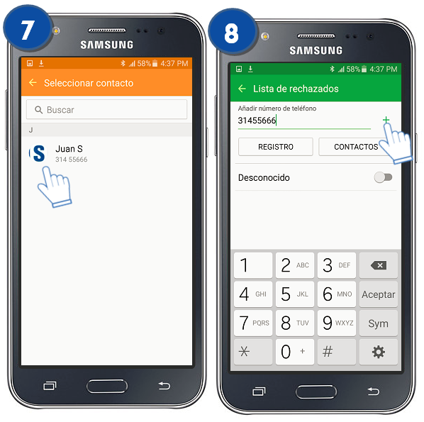 Galaxy J5 - ¿Cómo rechazar llamadas de un número especifico?