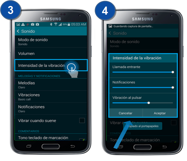 Galaxy S5 - ¿Cómo configurar la intensidad de vibración?