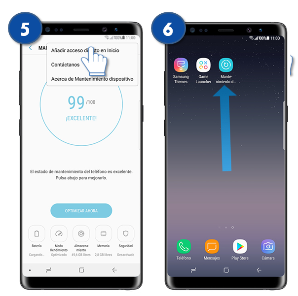 Galaxy Note8 - ¿Cómo crear un acceso directo de la función Mantenimiento dispositivo?