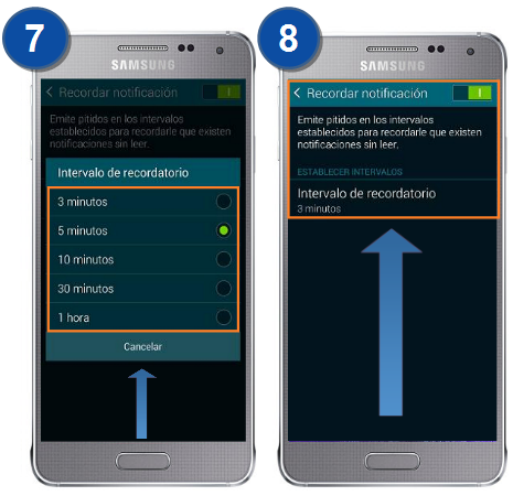 Galaxy ALPHA ¿Puedo recibir más de una vez una alarma indicando que tengo notificaciones?