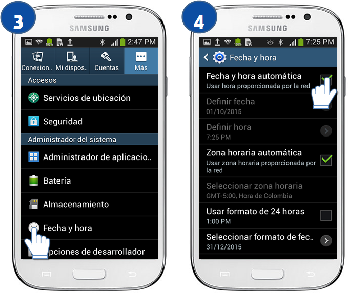 Galaxy Grand Neo - ¿Cómo ajustar la fecha y hora de forma manual?