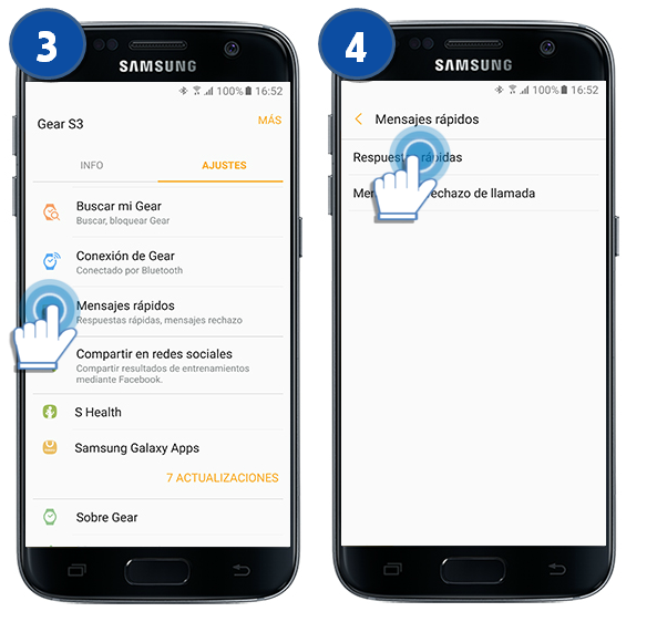 Galaxy Gear S3 Frontier - ¿Cómo crear mensajes nuevos para las respuestas rápidas?