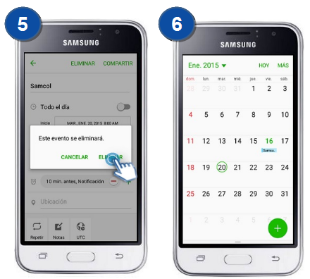 Galaxy J1 Mini (2016) - ¿Cómo eliminar eventos?