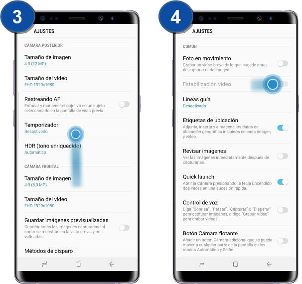 Galaxy Note8 - ¿Qué es y cómo activar la esTabilización de vídeo?
