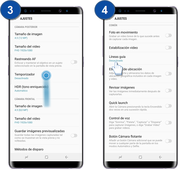 Galaxy Note8: ¿Qué es y cómo activar las líneas guía?