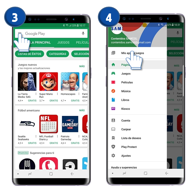 Galaxy Note8: ¿Cómo actualizar aplicaciones desde la Play Store?