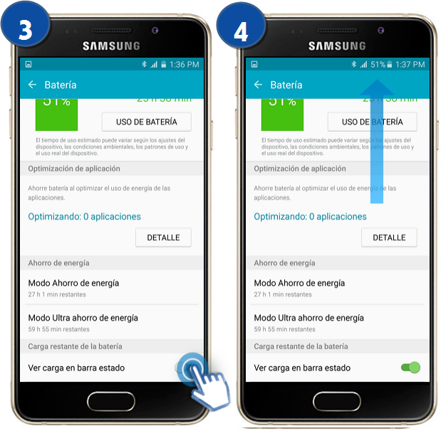 Galaxy A3 (2016) - ¿Cómo habilitar el porcentaje del consumo de la batería?