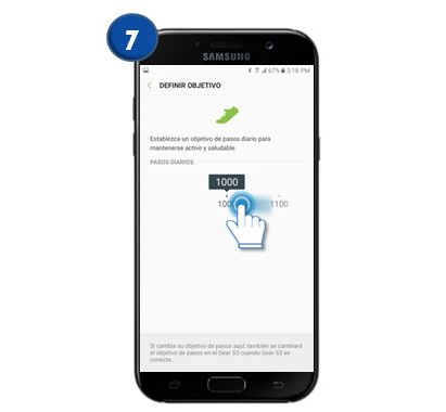 Galaxy A7 2017 S Health - ¿Cómo establecer o modificar el objetivo de los pasos diarios?