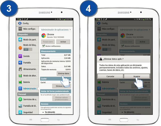 Galaxy Note (8.0, 3G) - ¿Cómo eliminar información de una aplicación?