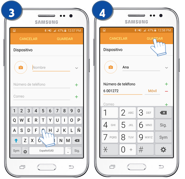 Galaxy J2 - ¿Cómo registrar un contacto?