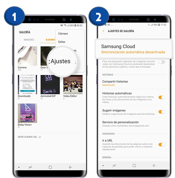 Galaxy Note8 - Galería de sincronización con Samsung Cloud