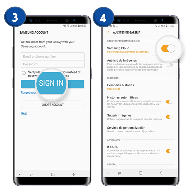 Galaxy Note8 - Galería de sincronización con Samsung Cloud